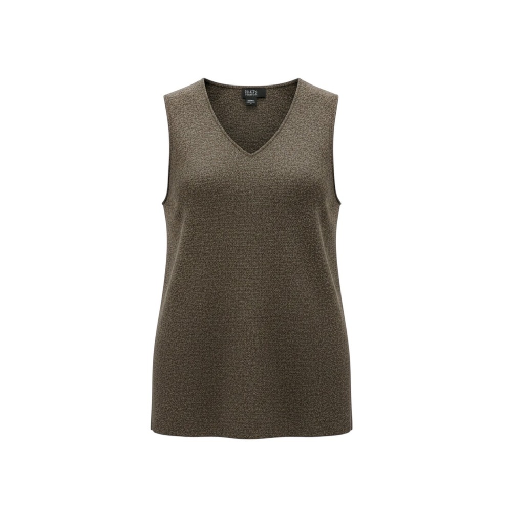Eileen Fisher Brown Marled Wool Blend V-Neck Sweater Vest Italian Yarn S EUC